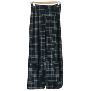 SHEIN Navy & Green Plaid High-Waist Stretchy Cotton Wide Leg Pants Size Small